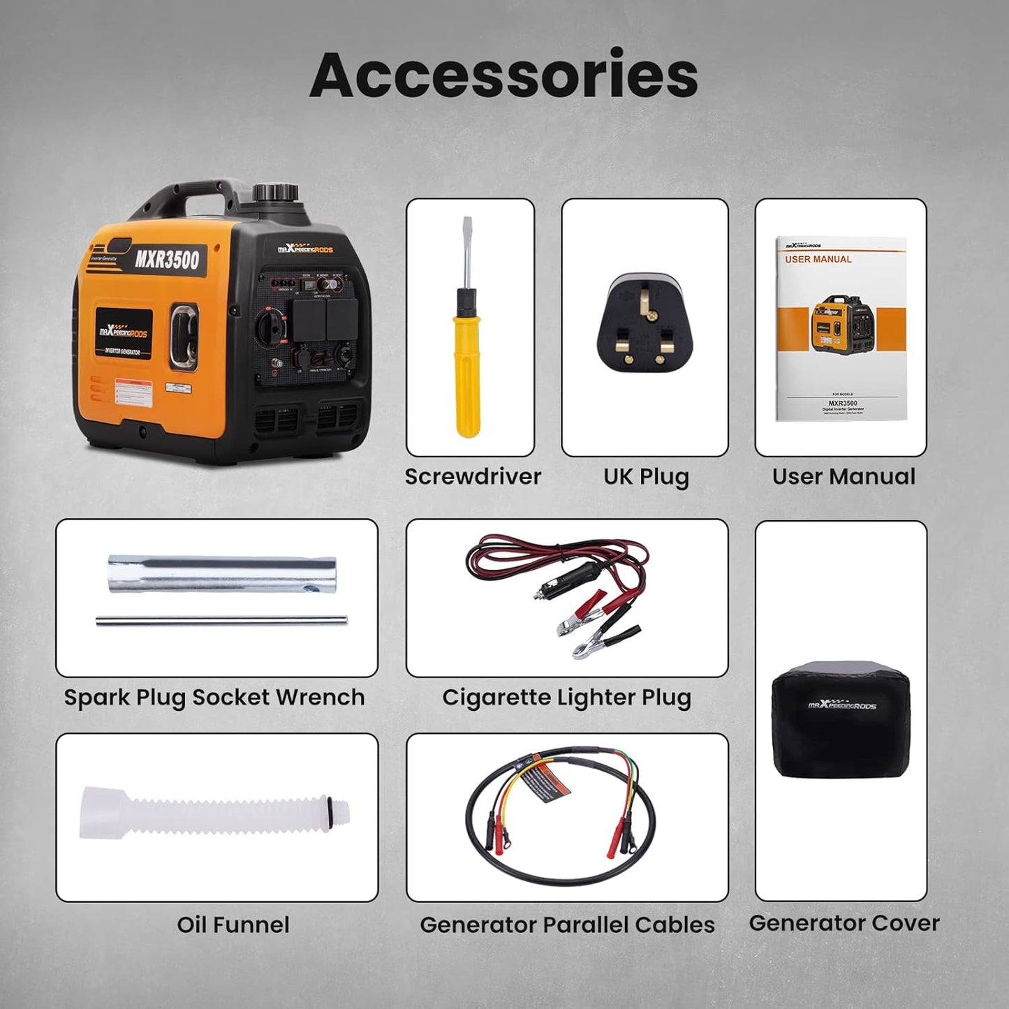 maXpeedingrods 3300W Portable Inverter Generator Petrol Silent Pure Sine Wave Generator for Camping, RV Travel, Home, or Jobsites
